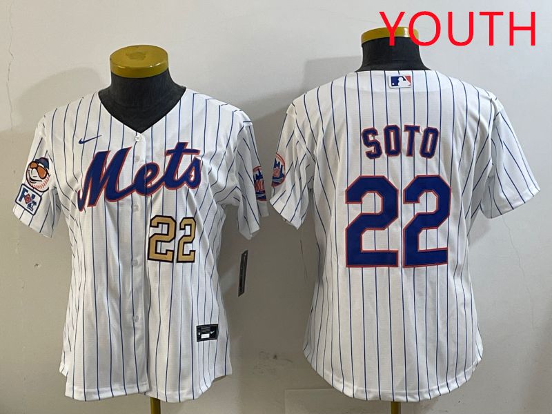 Youth New York Mets #22 Soto White Stirpe Game 2025 Nike MLB Jersey style 7->youth mlb jersey->Youth Jersey